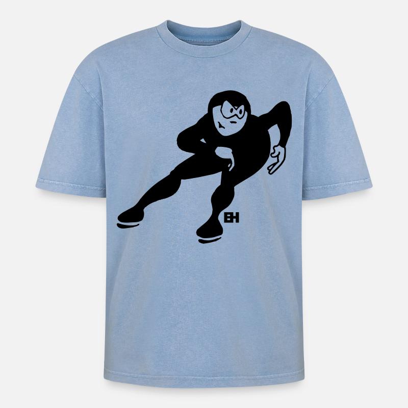 Eisschnellläufer - Oversized Unisex Premium Acid-Washed T-Shirt - Blau Acid Wash