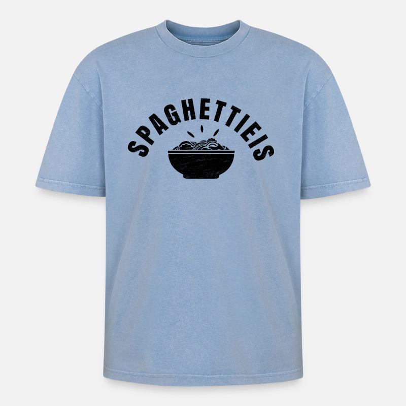 Spagetti Eis - Oversized Unisex Premium Acid-Washed T-Shirt - Blau Acid Wash