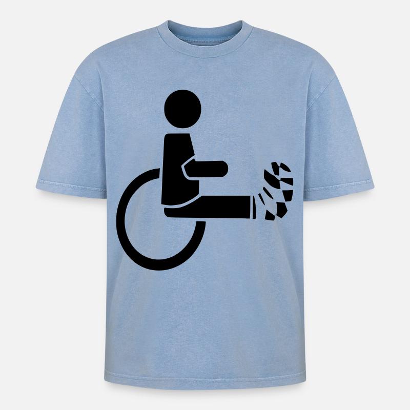 Rollstuhlfahrer mit Bein in Gips # - Oversized Unisex Premium Acid-Washed T-Shirt - Blau Acid Wash