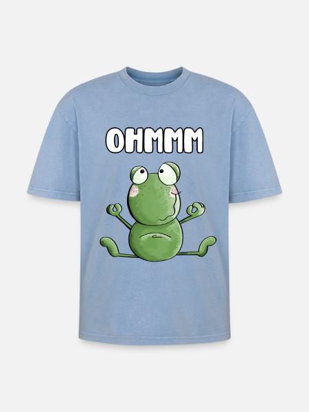 Ohmmm Frog - Frogs - Toad - Yoga - Fitness - Oversized Unisex Premium Acid-Washed T-Shirt - acid washed blue