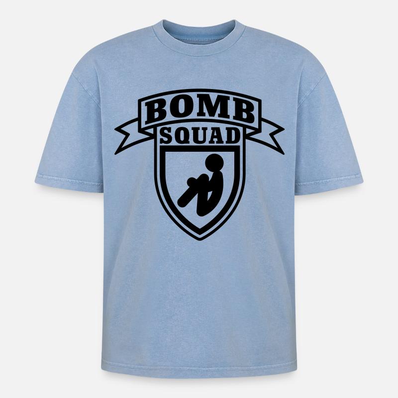 Bomb Squad - Oversized Unisex Premium Acid-Washed T-Shirt - Blau Acid Wash