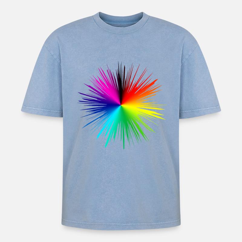Farbexplosion Radialburst - Oversized Unisex Premium Acid-Washed T-Shirt - Blau Acid Wash