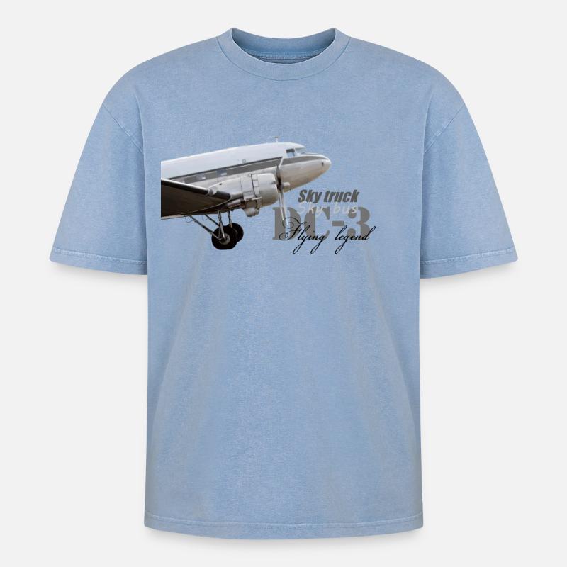 DC-3 - Oversized Unisex Premium Acid-Washed T-Shirt - Blau Acid Wash