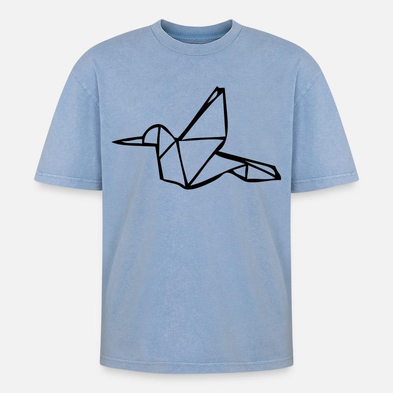 Origami Eisvogel - Oversized Unisex Premium Acid-Washed T-Shirt - Blau Acid Wash