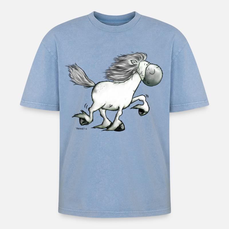 Drolliger Isländer - Islandpferd - Isi - Oversized Unisex Premium Acid-Washed T-Shirt - Blau Acid Wash