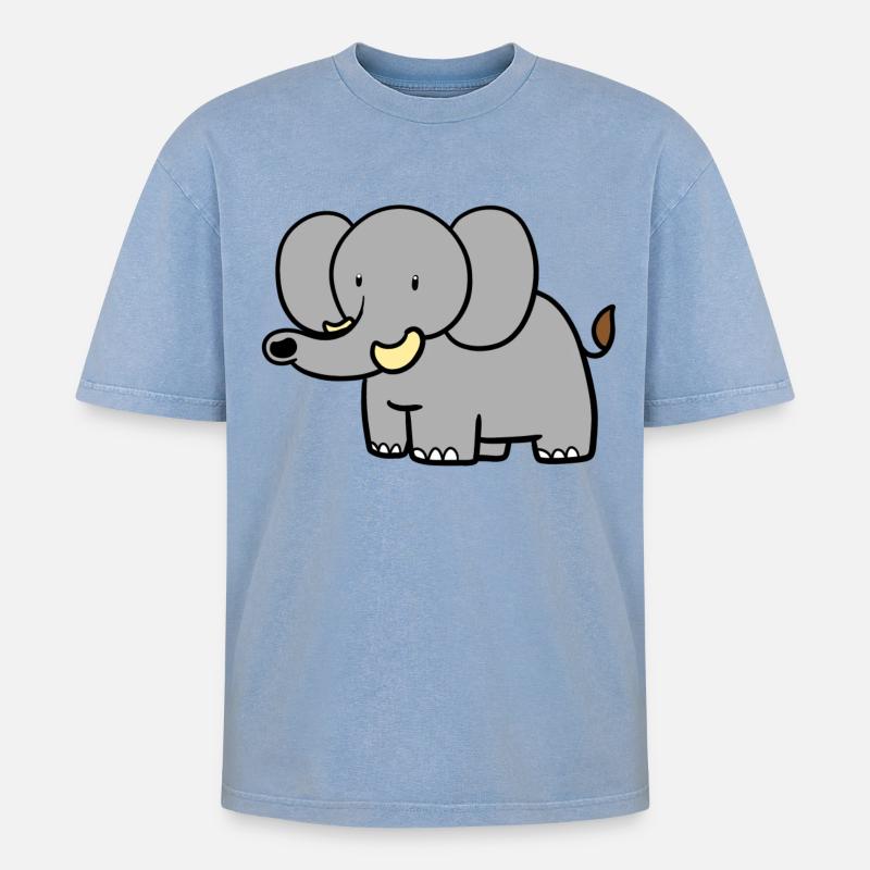 Stehender Elefant - Oversized Unisex Premium Acid-Washed T-Shirt - Blau Acid Wash