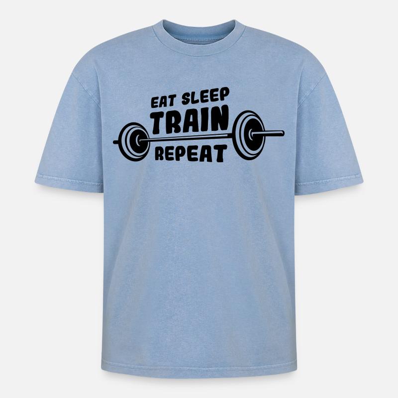Bodybuilder Spruch - Oversized Unisex Premium Acid-Washed T-Shirt - Blau Acid Wash