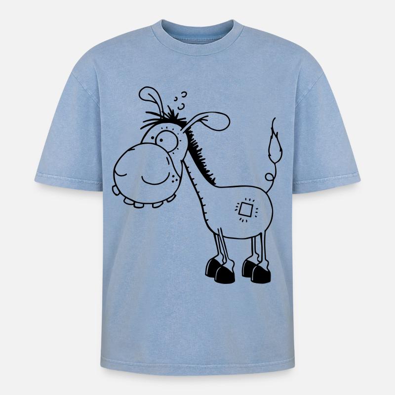 Esel - Langohresel - Eselchen - Oversized Unisex Premium Acid-Washed T-Shirt - Blau Acid Wash