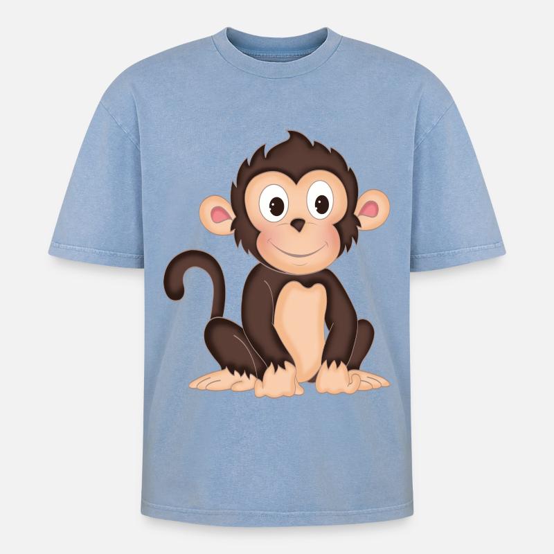 Kleines Äffchen - Oversized Unisex Premium Acid-Washed T-Shirt - Blau Acid Wash
