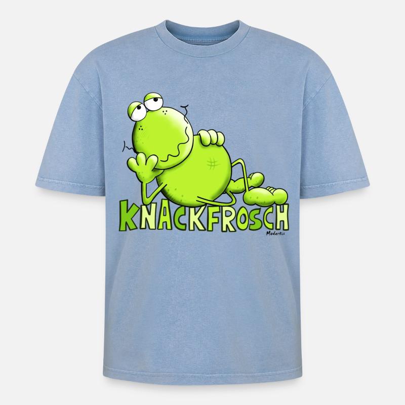Knackfrosch - Oversized Unisex Premium Acid-Washed T-Shirt - Blau Acid Wash