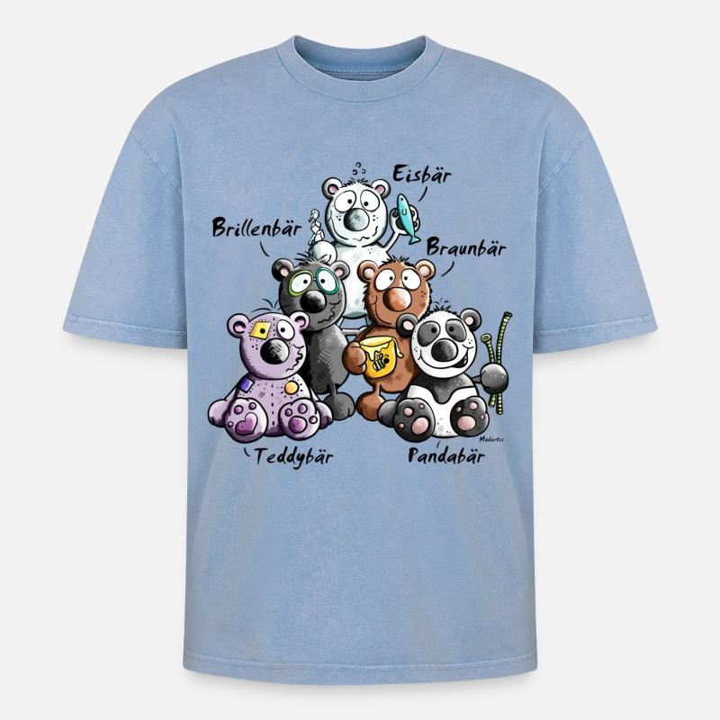 Bären Pyramide - Oversized Unisex Premium Acid-Washed T-Shirt - Blau Acid Wash