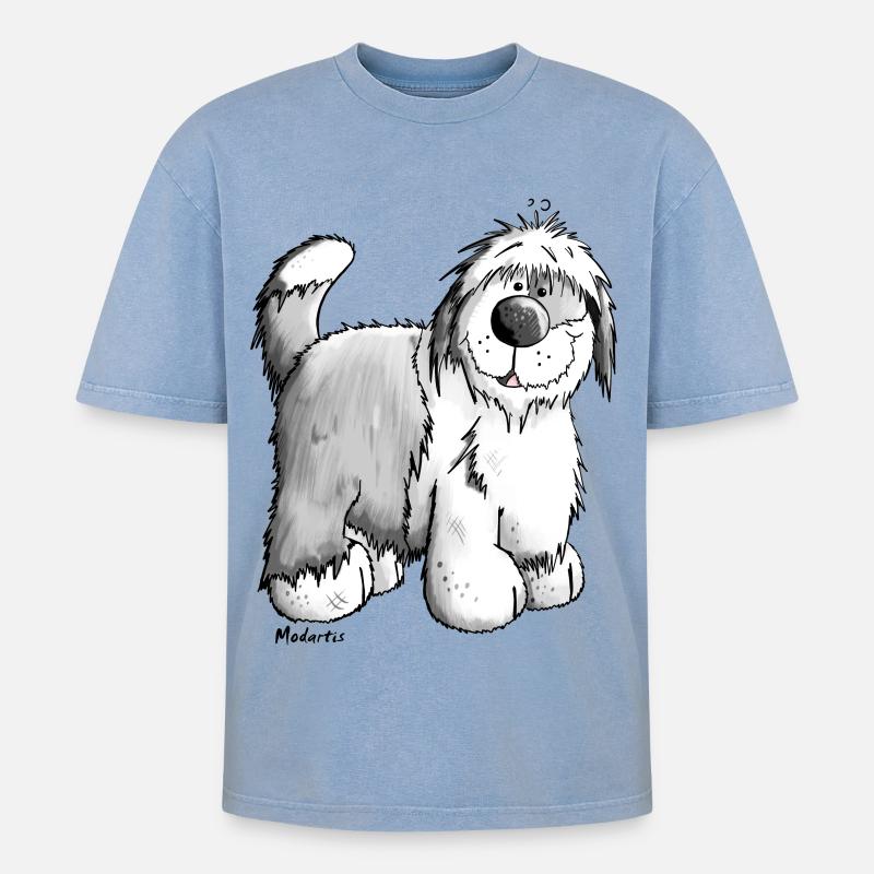 Bobby der Bobtail - Oversized Unisex Premium Acid-Washed T-Shirt - Blau Acid Wash