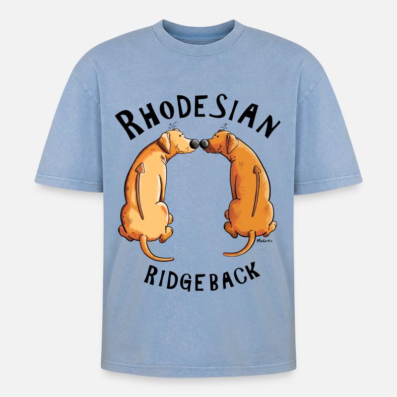Smiling Rhodesian Ridgeback - Oversized Unisex Premium Acid-Washed T-Shirt - Blau Acid Wash