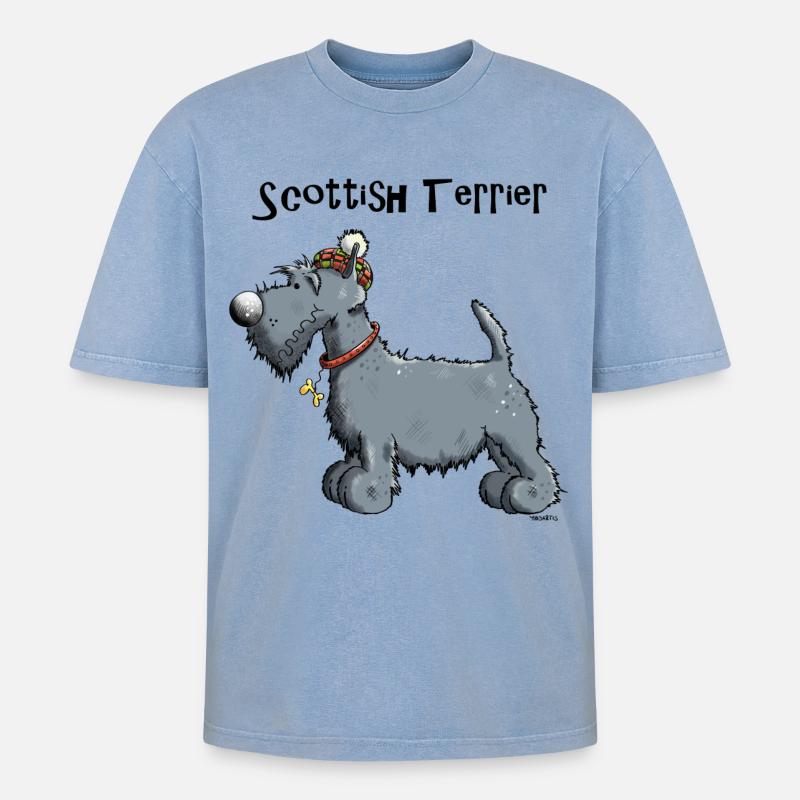 Mignon Scottish Terrier - T-shirt Premium unisexe oversize acid-washed - bleu délavé acide