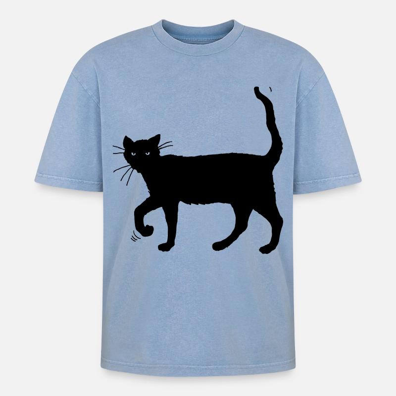 Chat noir - T-shirt Premium unisexe oversize acid-washed - bleu délavé acide