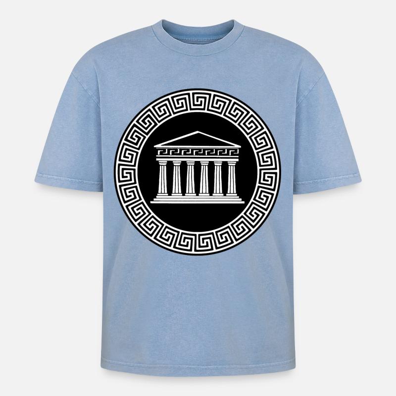 Antiker Tempel - Oversized Unisex Premium Acid-Washed T-Shirt - Blau Acid Wash