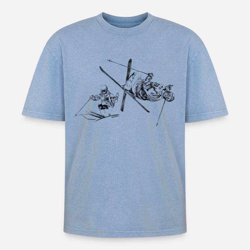 Mogul skiing - Oversized Unisex Premium Acid-Washed T-Shirt - Blau Acid Wash