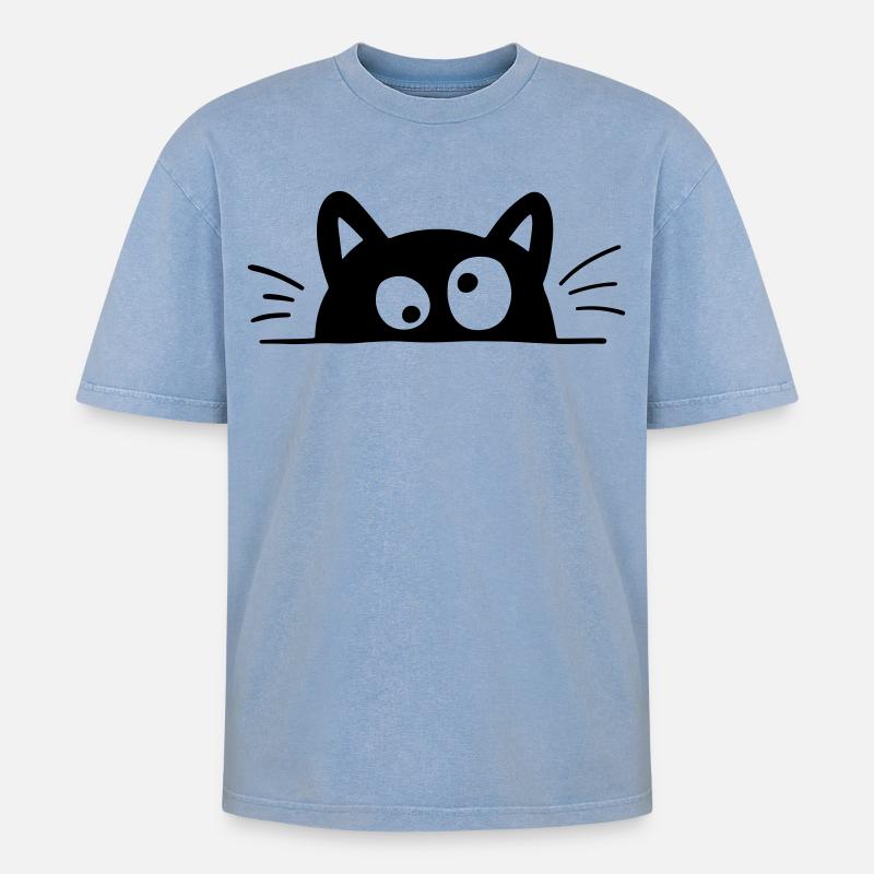 Neugierige Katze - Oversized Unisex Premium Acid-Washed T-Shirt - Blau Acid Wash