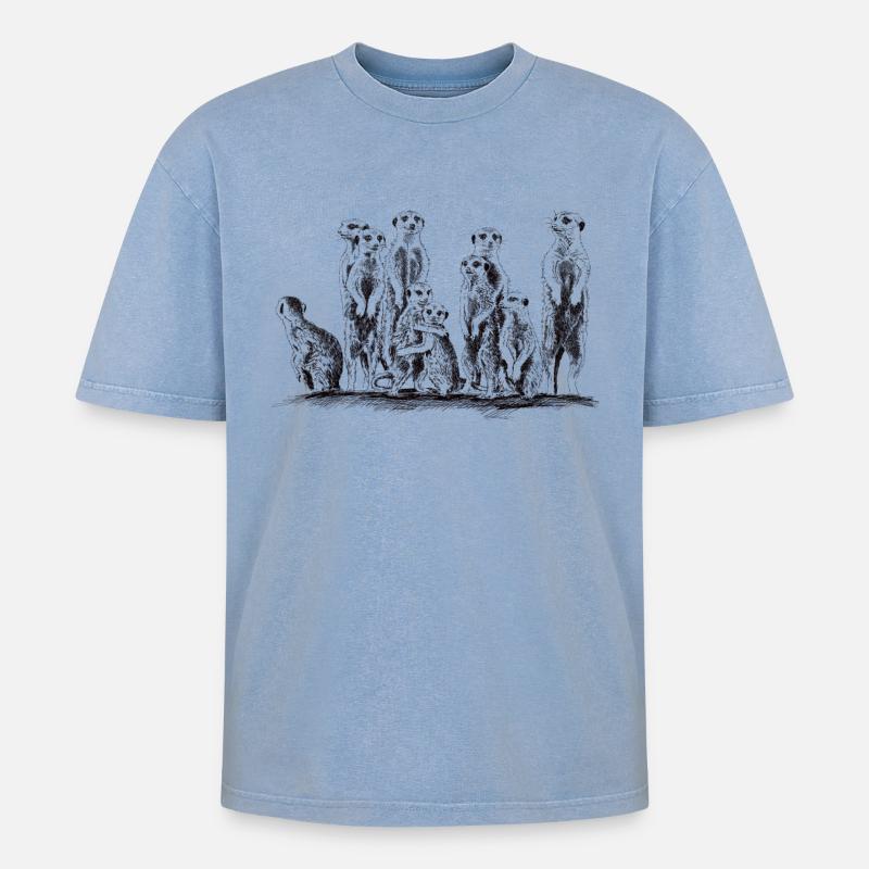 Erdmännchen - Oversized Unisex Premium Acid-Washed T-Shirt - Blau Acid Wash