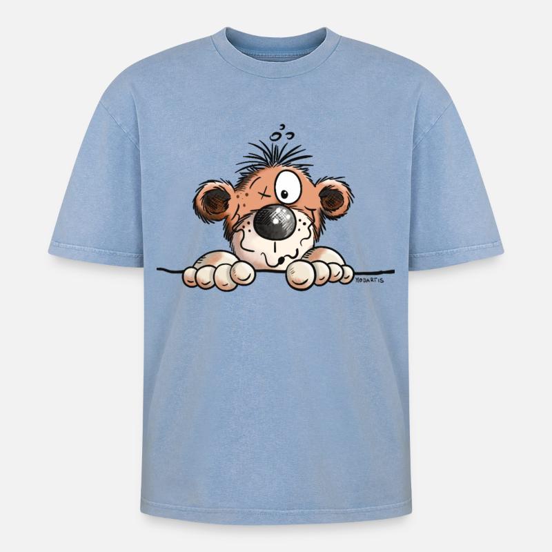 Lustiger Affe - Oversized Unisex Premium Acid-Washed T-Shirt - Blau Acid Wash