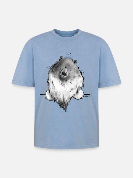 Funny Wolfsspitz I Comic Dog Gift - Oversized Unisex Premium Acid-Washed T-Shirt - acid washed blue