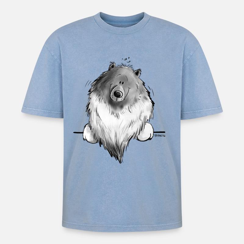 Lustiger Wolfsspitz I Comic Hund Geschenk - Oversized Unisex Premium Acid-Washed T-Shirt - Blau Acid Wash