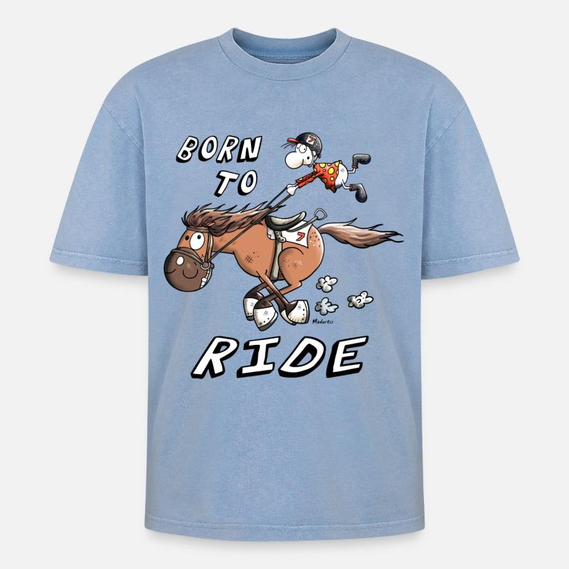 Born to Ride - Oversized Unisex Premium Acid-Washed T-Shirt - Blau Acid Wash