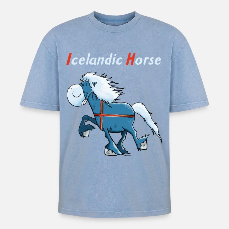 Isländer on Tour - Oversized Unisex Premium Acid-Washed T-Shirt - Blau Acid Wash