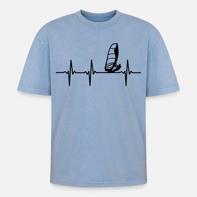 Windsurfer EKG - Oversized Unisex Premium Acid-Washed T-Shirt - Blau Acid Wash