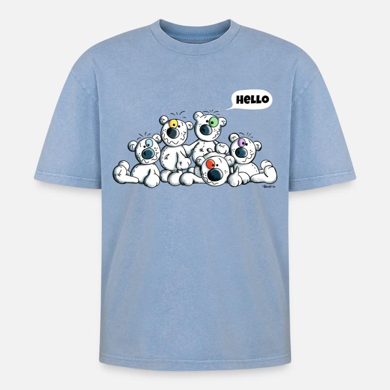Hello Eisbären - Oversized Unisex Premium Acid-Washed T-Shirt - Blau Acid Wash