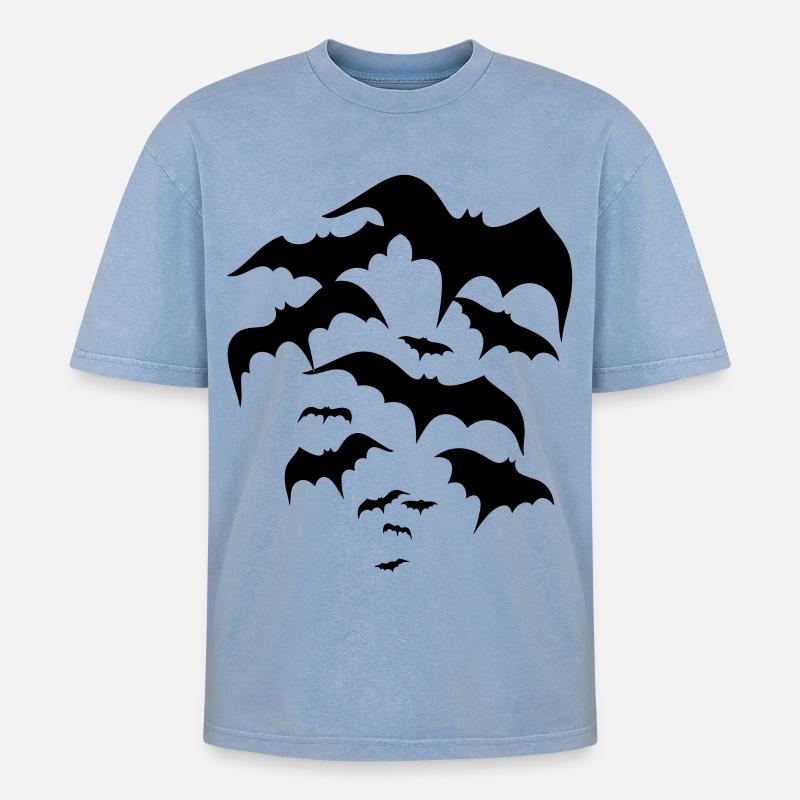 Fledermäuse, bats, Vampire, Dracula - Oversized Unisex Premium Acid-Washed T-Shirt - Blau Acid Wash