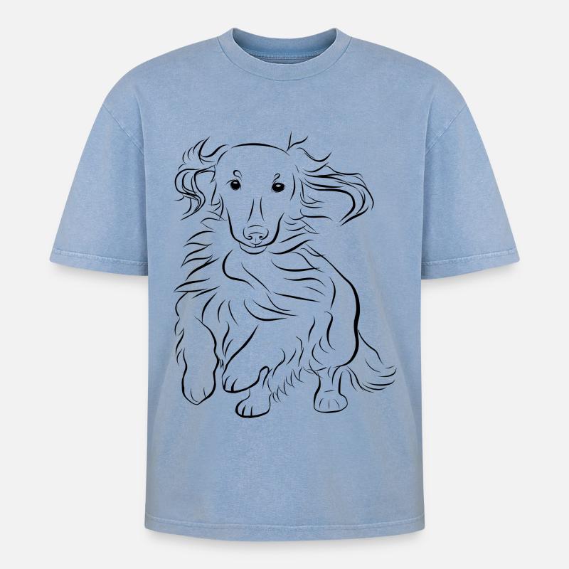 Dackel-Geschwindigkeit - Oversized Unisex Premium Acid-Washed T-Shirt - Blau Acid Wash