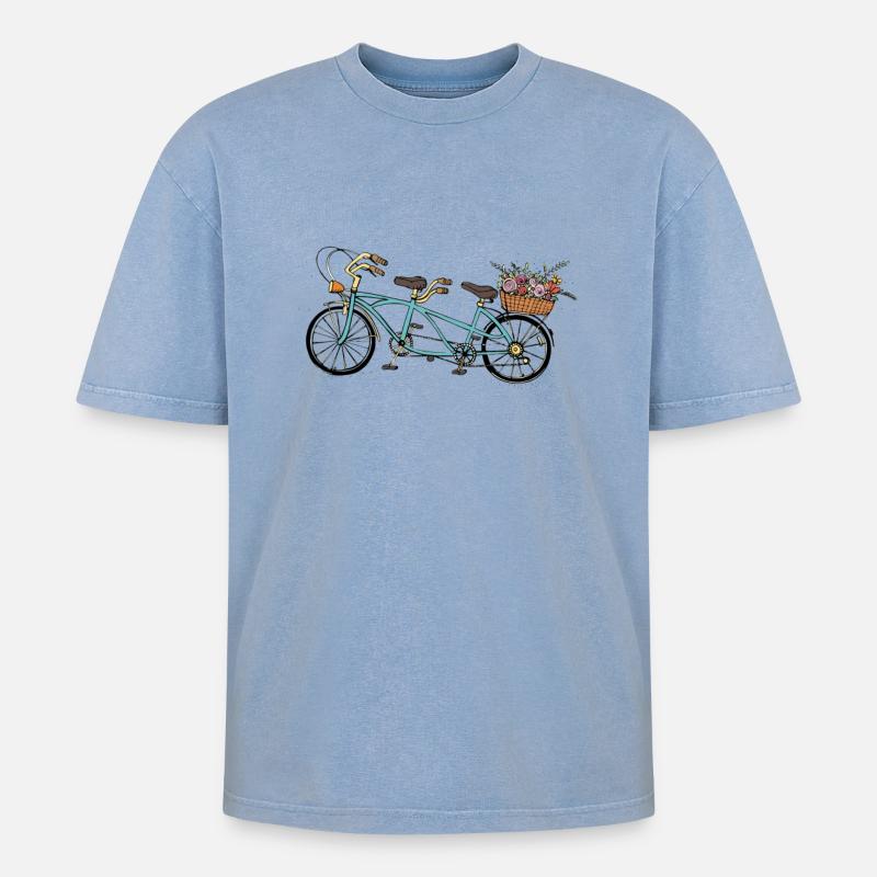 Tandem de fleurs - T-shirt Premium unisexe oversize acid-washed - bleu délavé acide