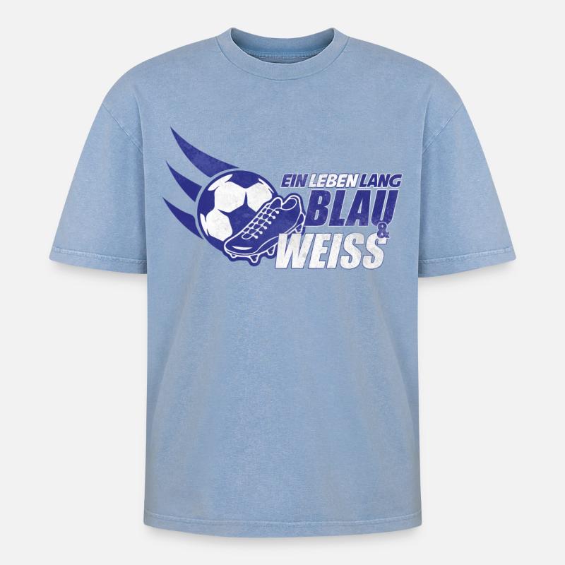 Blau & Weiss ein Leben Lang Geschenkidee - Oversized Unisex Premium Acid-Washed T-Shirt - Blau Acid Wash