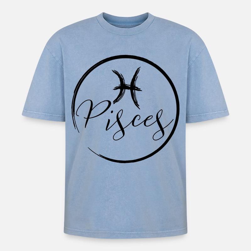 Horoscope Pisces - Oversized Unisex Premium Acid-Washed T-Shirt - acid washed blue