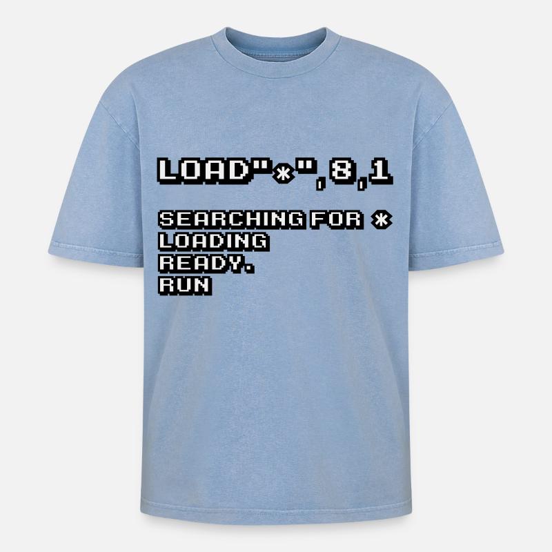 Retro Computing and 8-Bit Nostalgia - Oversized Unisex Premium Acid-Washed T-Shirt - acid washed blue