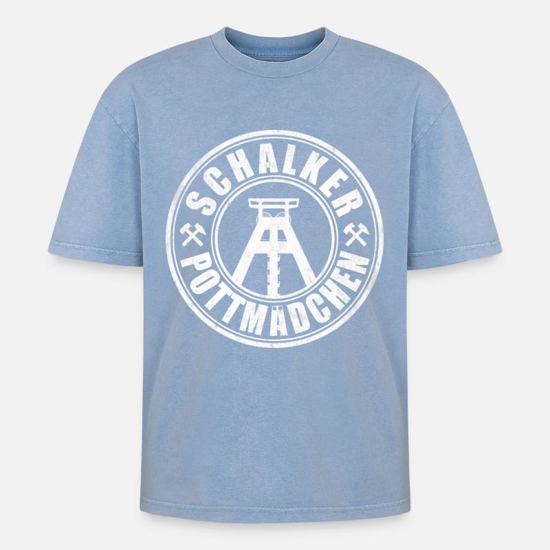 Schalker Pottmädchen | Ruhrpott Mädchen - Oversized Unisex Premium Acid-Washed T-Shirt - Blau Acid Wash