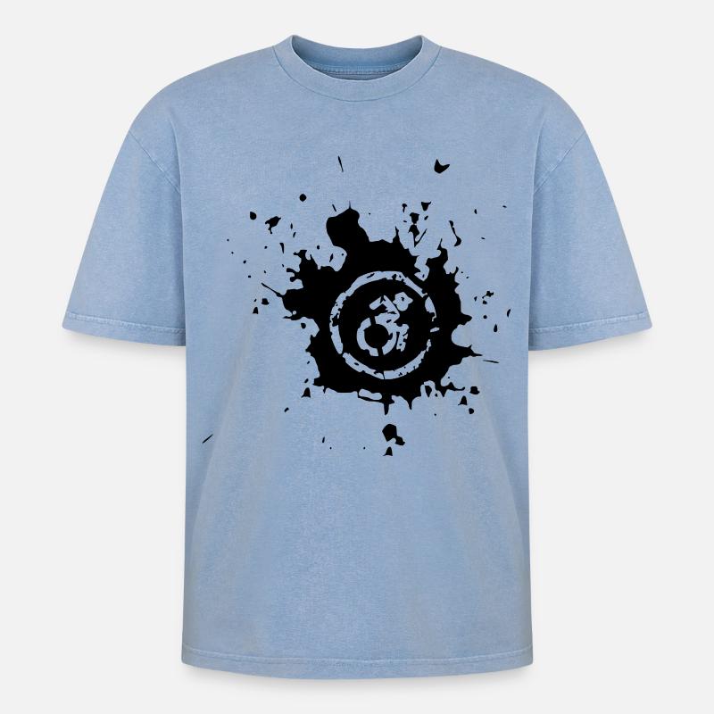 Rollstuhl-Spritzer, Farbspritzer Rollstuhl-Design* - Oversized Unisex Premium Acid-Washed T-Shirt - Blau Acid Wash