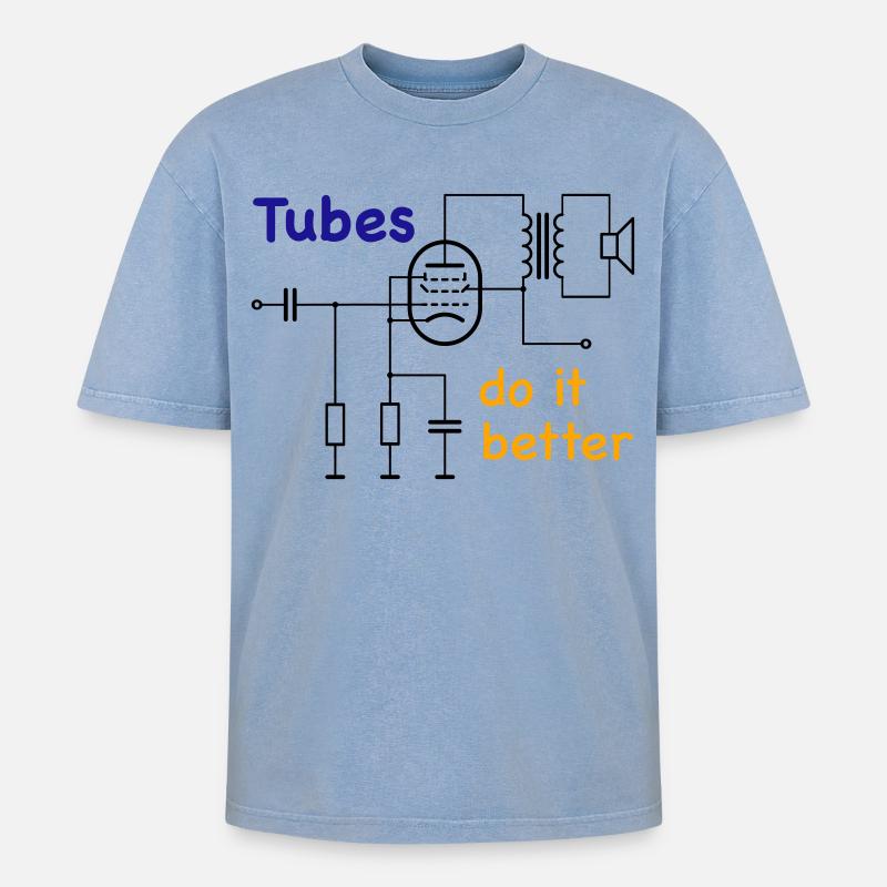 Vacuum Tubes do it better - Oversized Unisex Premium Acid-Washed T-Shirt - Blau Acid Wash