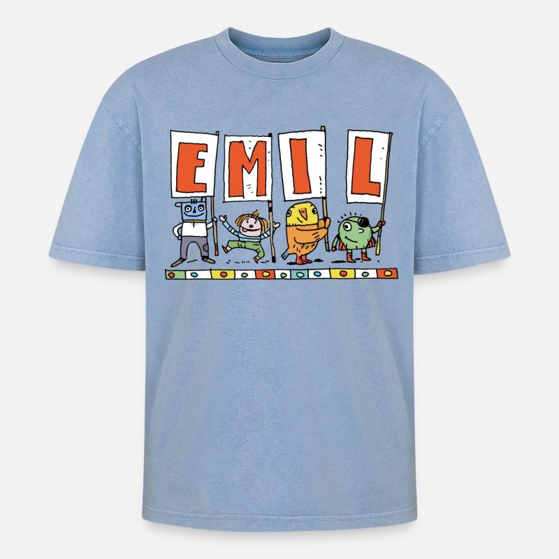 Emil - Oversized Unisex Premium Acid-Washed T-Shirt - Blau Acid Wash