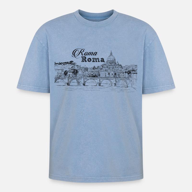 Rom - Oversized Unisex Premium Acid-Washed T-Shirt - Blau Acid Wash