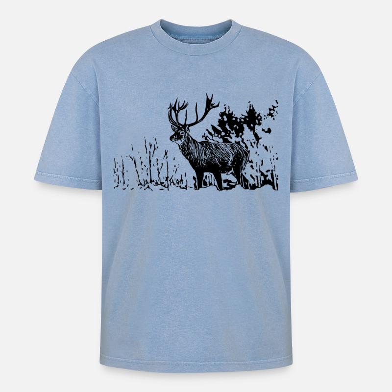 Hirsch - Oversized Unisex Premium Acid-Washed T-Shirt - Blau Acid Wash