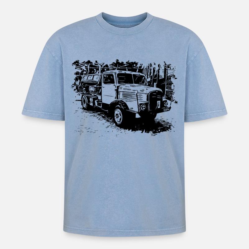 IFA Horch LKW Kipper - Oversized Unisex Premium Acid-Washed T-Shirt - Blau Acid Wash