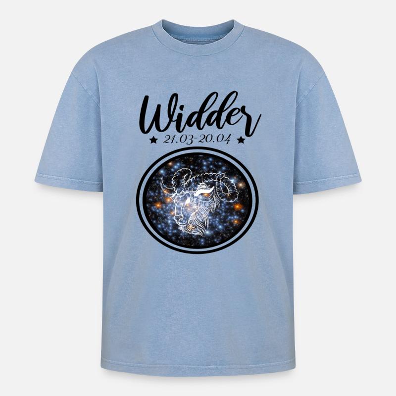 Widder Sternzeichen - Oversized Unisex Premium Acid-Washed T-Shirt - Blau Acid Wash