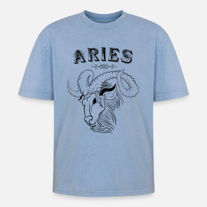 Aries Sternzeichen Widder - Oversized Unisex Premium Acid-Washed T-Shirt - Blau Acid Wash
