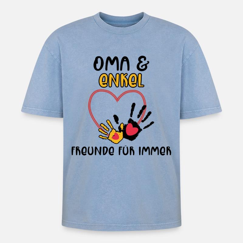 Großmutter Enkel Statement Oma - Oversized Unisex Premium Acid-Washed T-Shirt - Blau Acid Wash