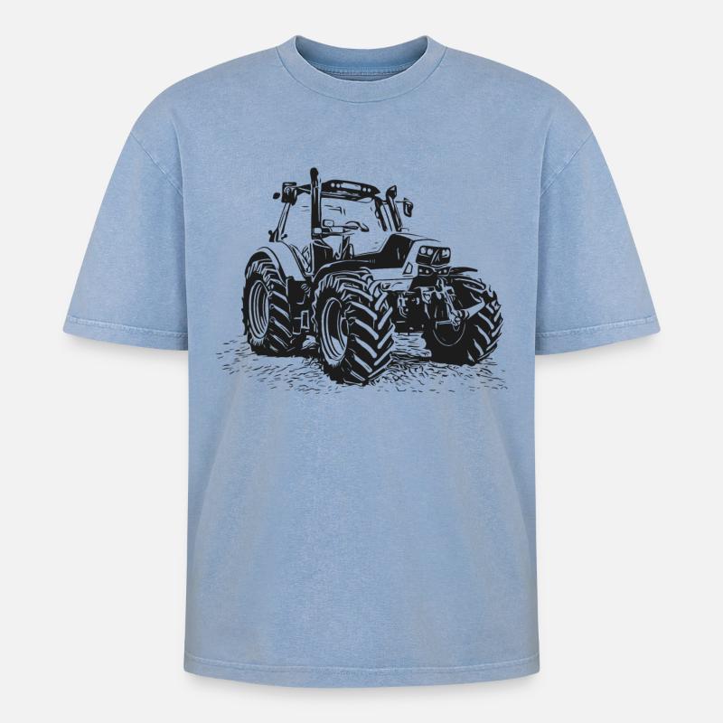 Traktor - Oversized Unisex Premium Acid-Washed T-Shirt - Blau Acid Wash