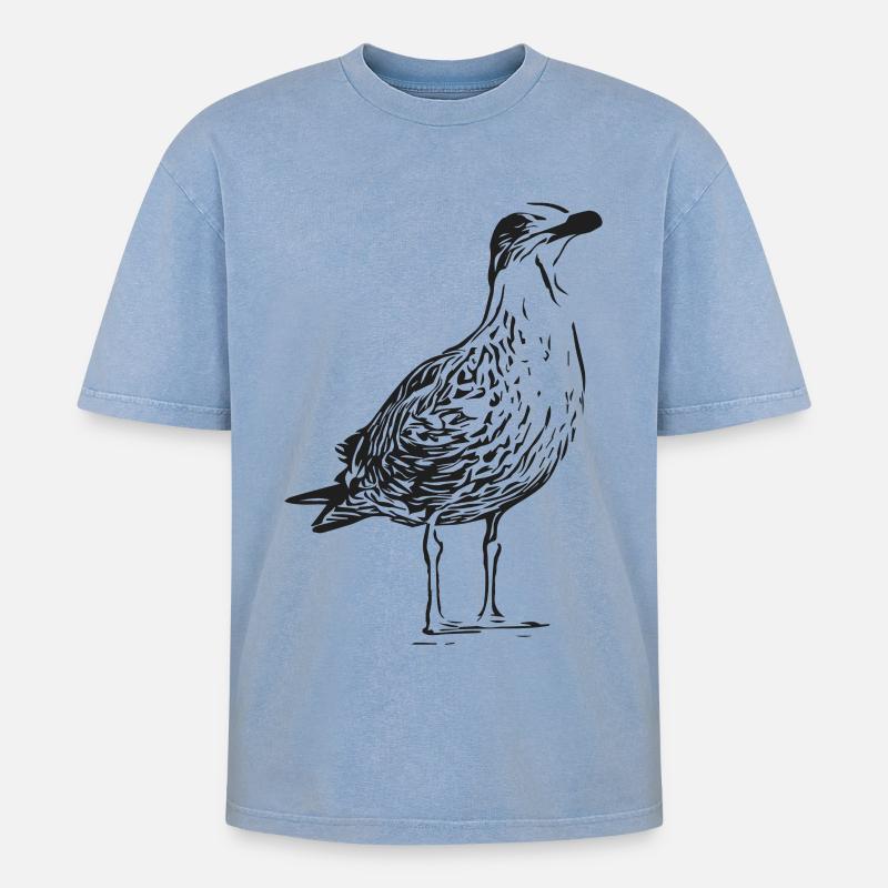 Eine Schöne Möwe - Oversized Unisex Premium Acid-Washed T-Shirt - Blau Acid Wash