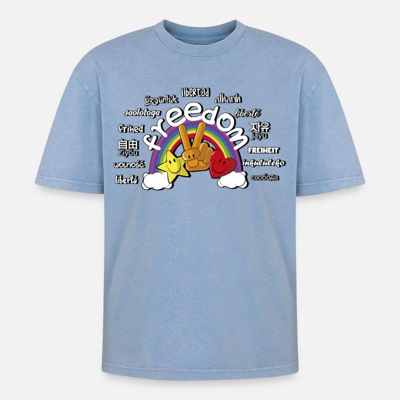 regenbogen - Oversized Unisex Premium Acid-Washed T-Shirt - Blau Acid Wash