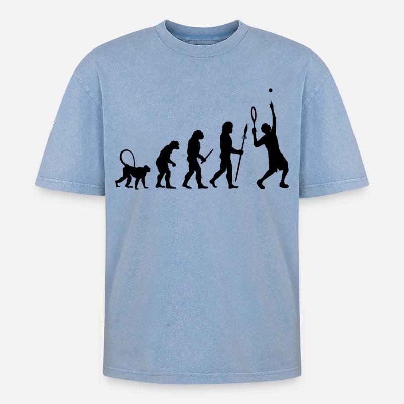 Evolution eines Tennisspielers - Oversized Unisex Premium Acid-Washed T-Shirt - Blau Acid Wash
